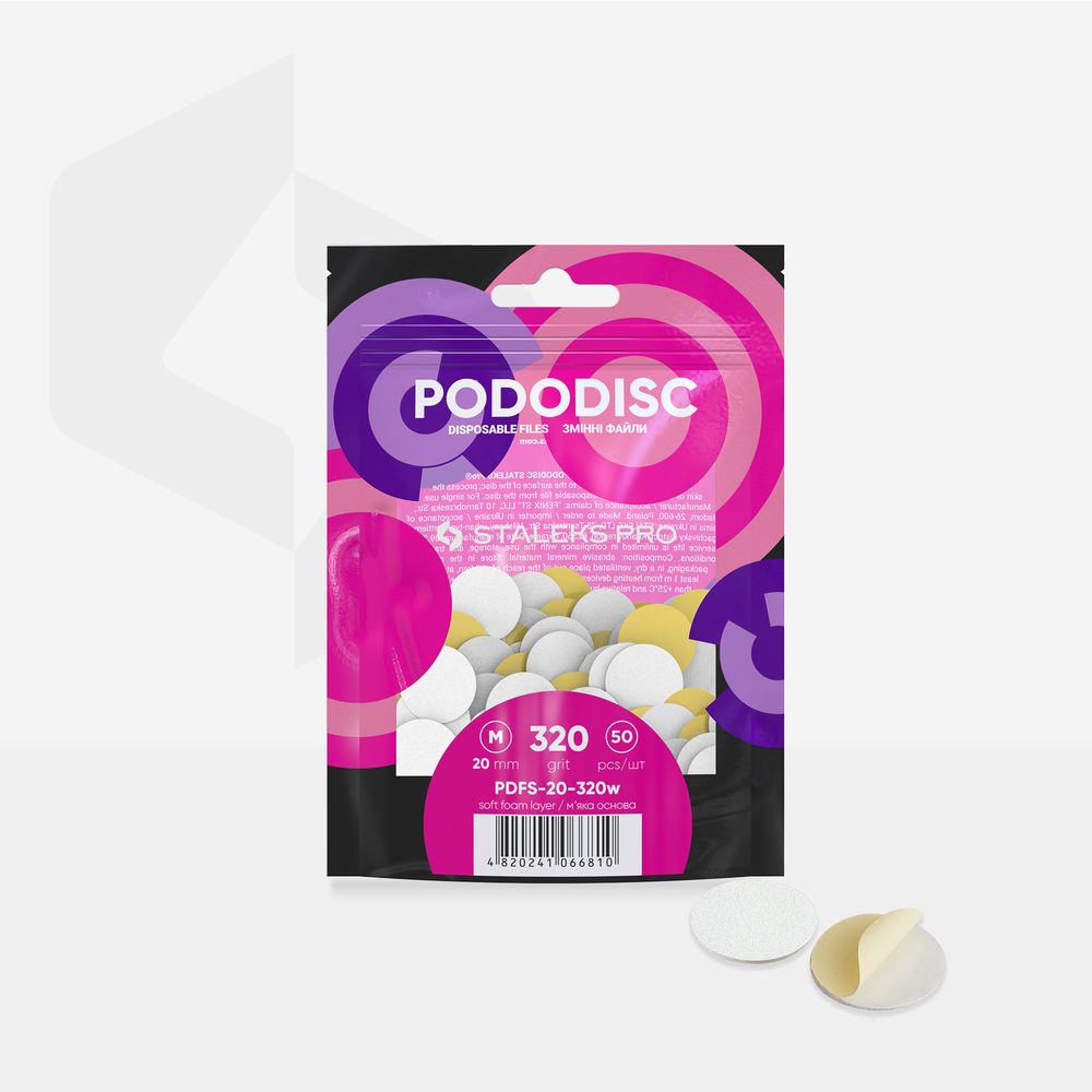 STALEKS PRO M PODODISC WHITE DISPOSABLE FILES SOFT BASE FOR PEDICURE DISC 20MM (320 GRIT-50 PCS)