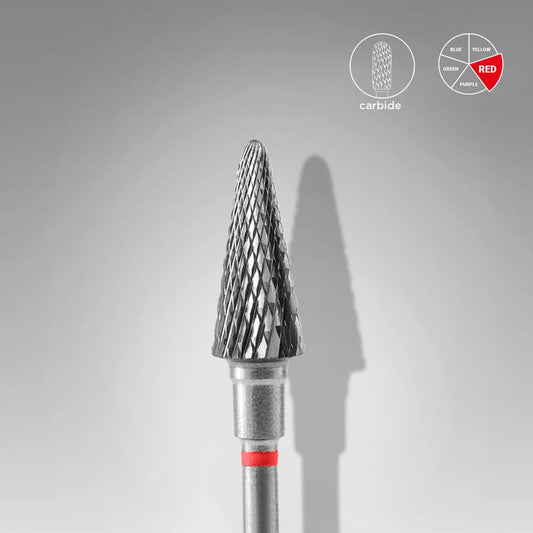 STALEKS CARBIDE NAIL DRILL BIT, “CONE” RED, HEAD DIAMETER: 6MM / WORKING PART: 14 MM