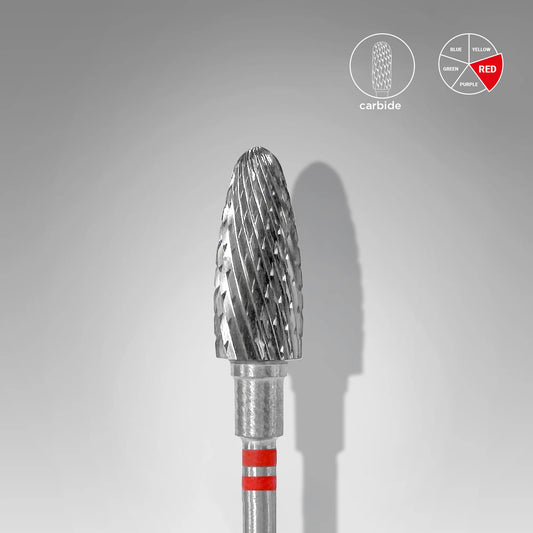 STALEKS CARBIDE NAIL DRILL BIT “CORN” RED FOR LEFT-HANDED USERS. HEAD DIAMETER: 6 MM / WORKING PART: 14 MM