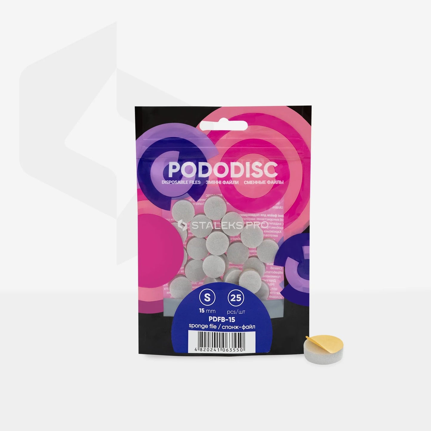 STALEKS PRO PODODISC DISPOSABLE DISC S 15 MM FILES SPONGES FOR PEDICURE 25 PCS