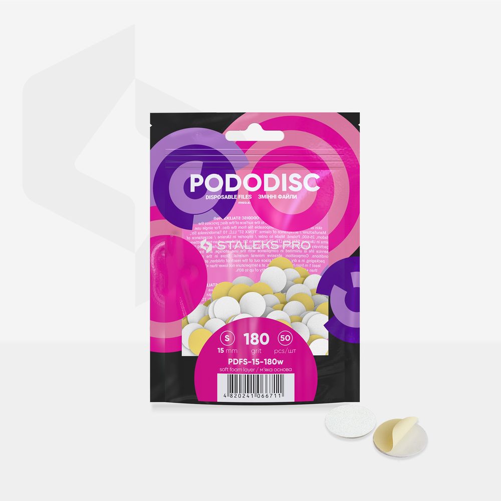 STALEKS PRO: S PODODISC: WHITE DISPOSABLE FILES SOFT BASE FOR PEDICURE DISC 15MM (180 GRIT-50 PCS)