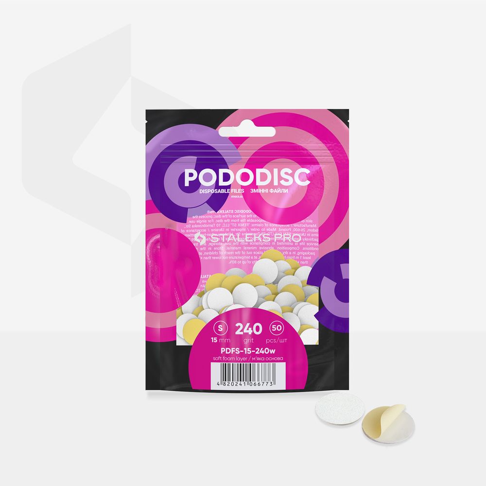 STALEKS PRO: S PODODISC: WHITE DISPOSABLE FILES SOFT BASE FOR PEDICURE DISC 15MM (240 GRIT-50 PCS)