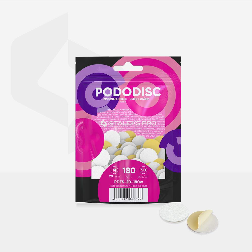 STALEKS PRO M PODODISC WHITE DISPOSABLE FILES SOFT BASE FOR PEDICURE DISC 20MM (180 GRIT-50 PCS)